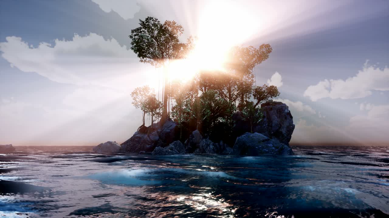 isla rocosa con árboles como el océano