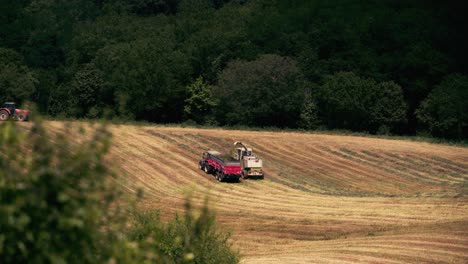 Mire-Un-Tractor-En-El-Trabajo-En-Un-Campo-Francés-Durante-La-Temporada-De-Cosecha,-Con-Aves-Rapaces-Que-Se-Abalanzan-Para-Un-Festín