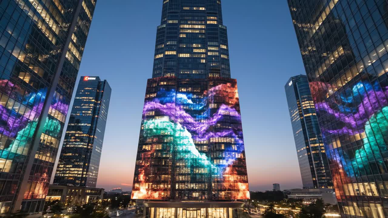Skyscrapers with LED display at night