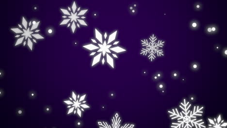 Falling-white-snowflakes-and-glitters-in-purple-sky