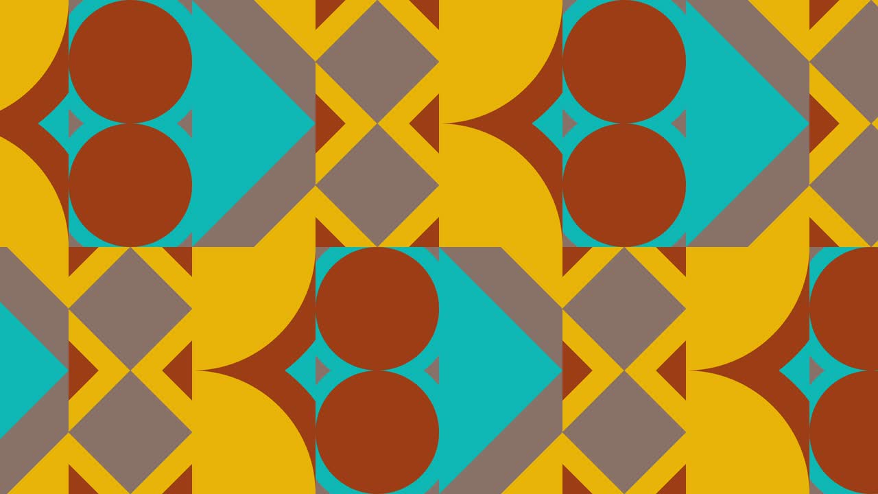 Vintage mosaic with geometric dynamic tiles in a warm color palette. Seamless loop motion graphic animation in a classic flat style