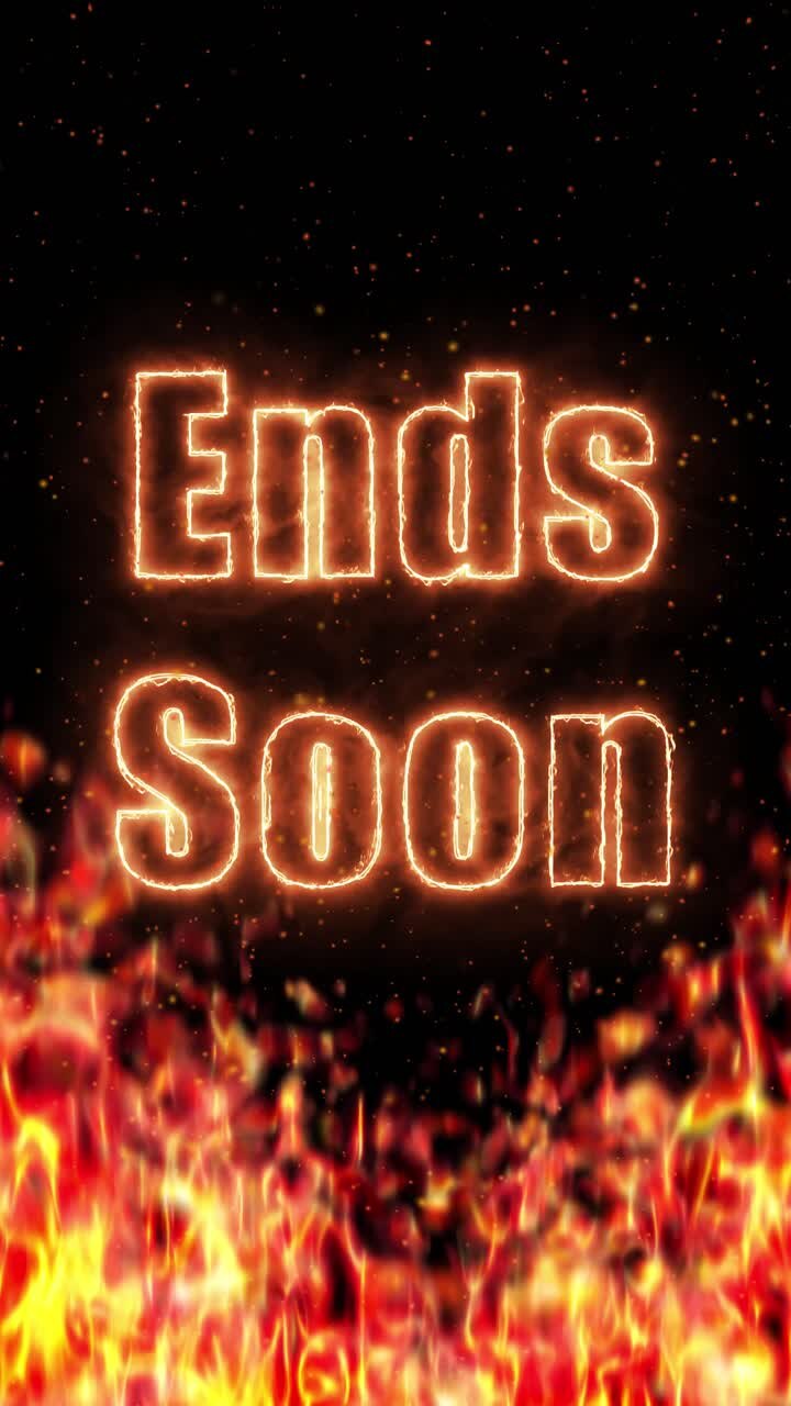 Glowing orange text rises above realistic burning fire and sparks on a black background