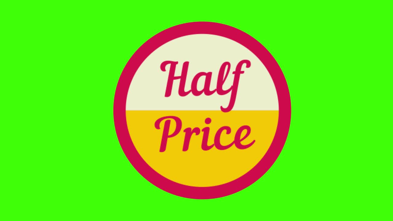 Sticker icon of a half price sign on a green screen in 4K