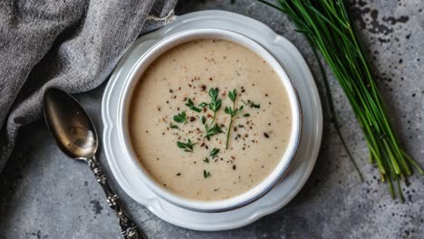 creamy soup in a white bowl