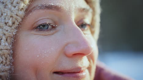woman's face covered in frost