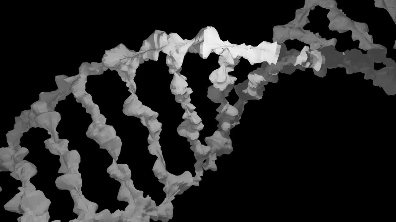 Cyan flash starting offwhite helix ribbon rotating expanding and digits drifting for data flow