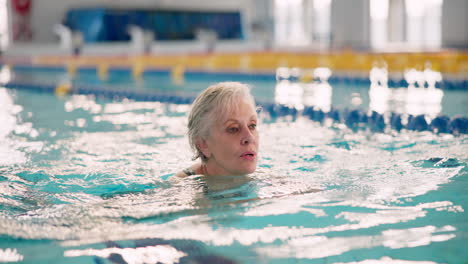 senior woman swimming in a pool