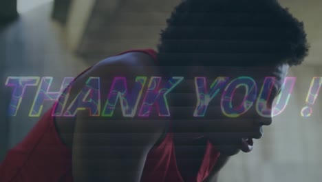 animation of thank you text over biracial sportsman