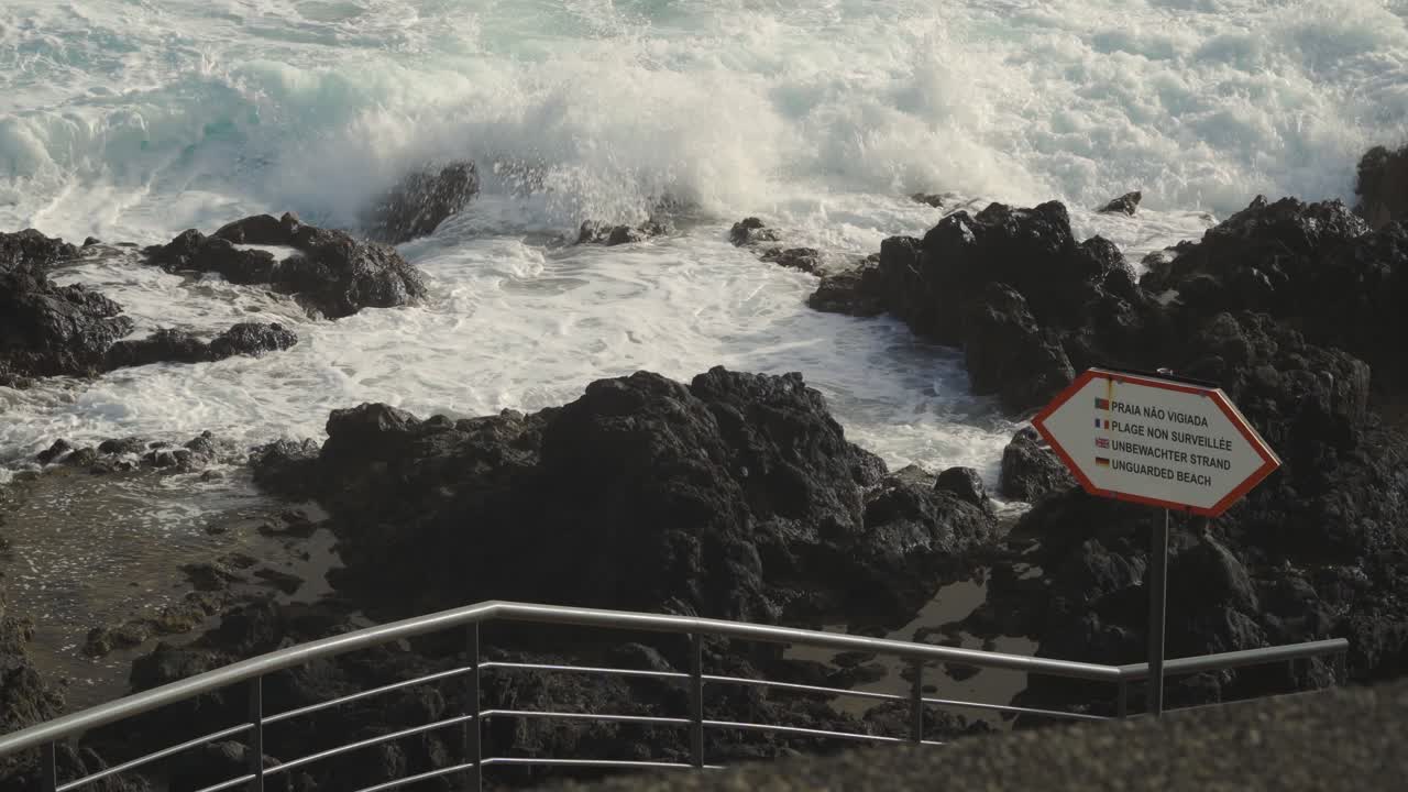 Unsupervised beach sign in caniçal, madeira island, Portugal.