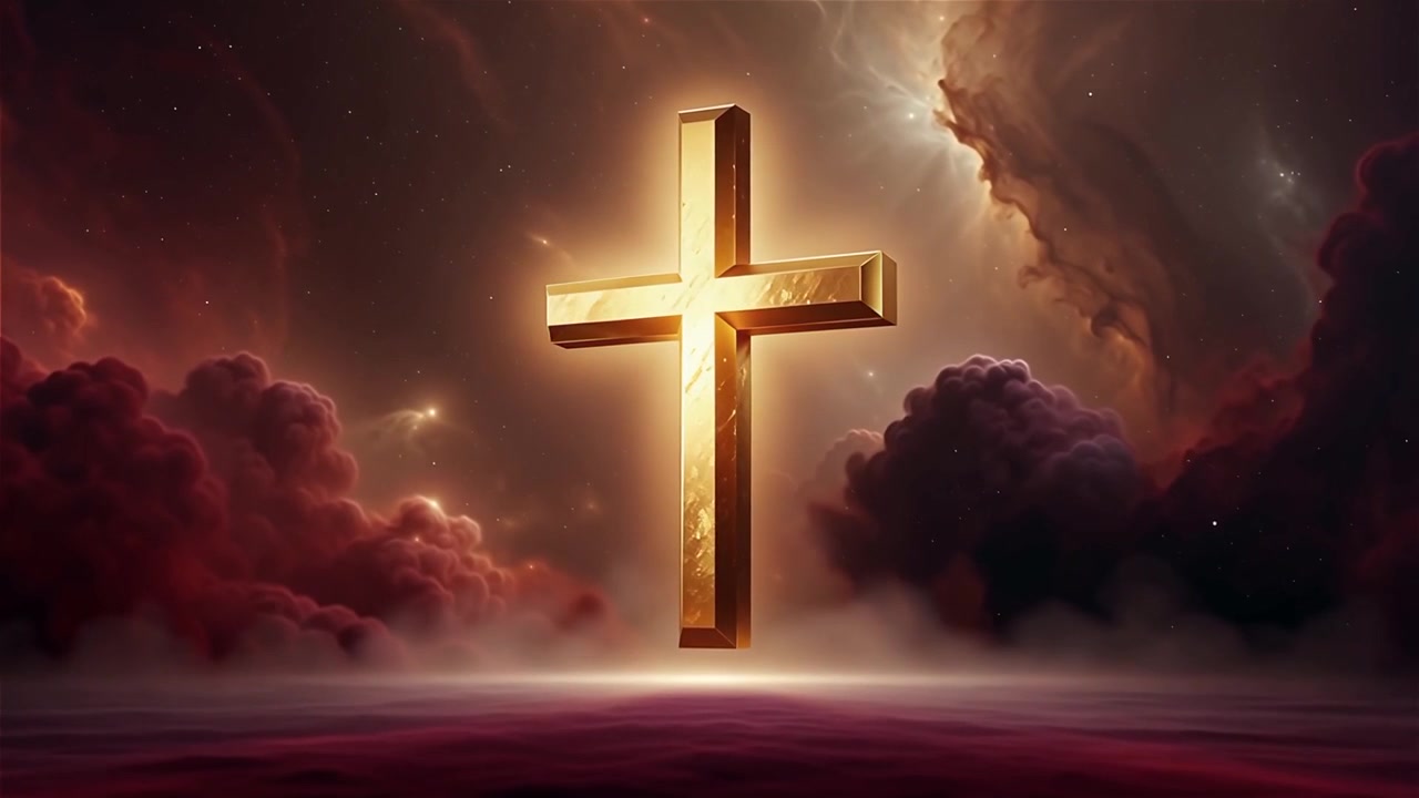 Croce Cristiana Luce Celestiale Sfondo per il Culto.