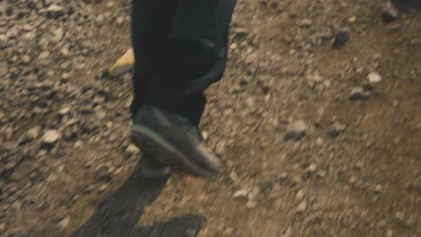 A-close-up-shot-of-a-person-walking-on-a-trail-in-the-woods-of-Canada,-in-Alberta---footsteps