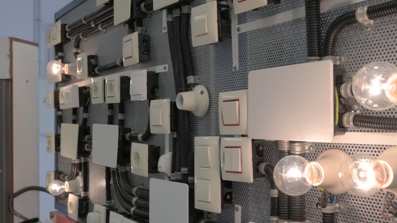 encendiendo a mano interruptores y bombillas en un circuito eléctrico