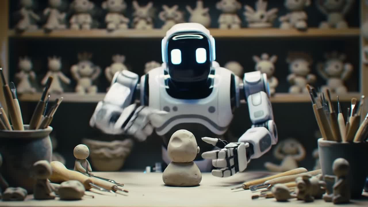 A Creative Robot Sculpting a Clay Figure: Exploring the Intersection of Technology and Art in a Contemporary Studio Environment