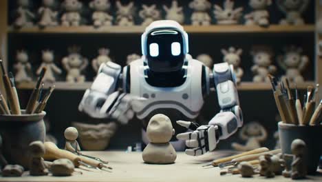 a creative robot sculpting a clay figure: exploring the intersection of technology and art in a contemporary studio environment
