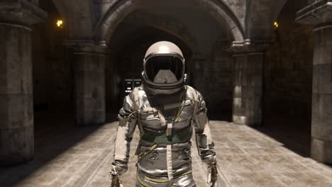astronauta en las antiguas ruinas