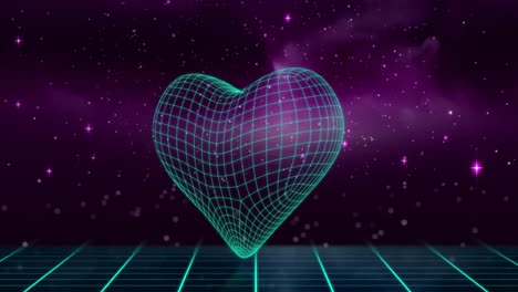 glowing outline triangle with heart shaped mesh on clouds background