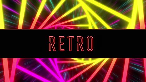 animation of retro text over moving shapes on black background