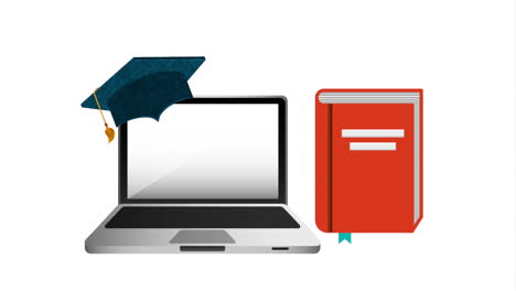 educación en línea con portátil y libro electrónico