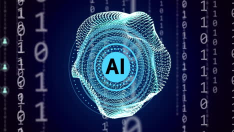 animation of ai scanner and network over binary data and communication connections on black