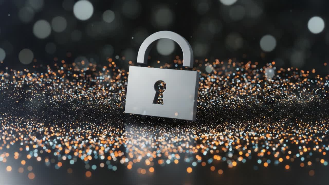 A Close-Up View of a Lock Against a Glittering Background, Symbolizing Security, Confidentiality, and Protection Amidst a Dazzling Array of Light Particles