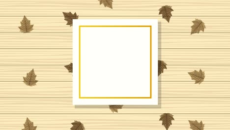 hello autumn animation with leafs in square frame