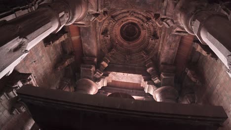 Pan-shot-of-carvings-on-wall-of-ancient-hindu-temples-at-Bhojeshwar-temple-in-Bhopal-of-Madhya-Pradesh-India