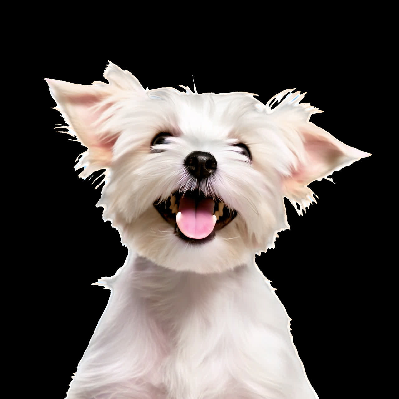 Adorable fluffy white puppy smiling animation isolated asset, transparent 4K video, alpha channel