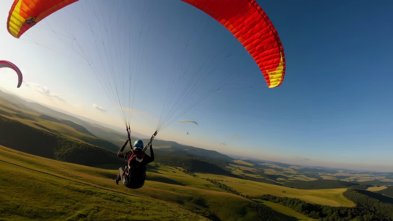 Paragliding over scenic landscape