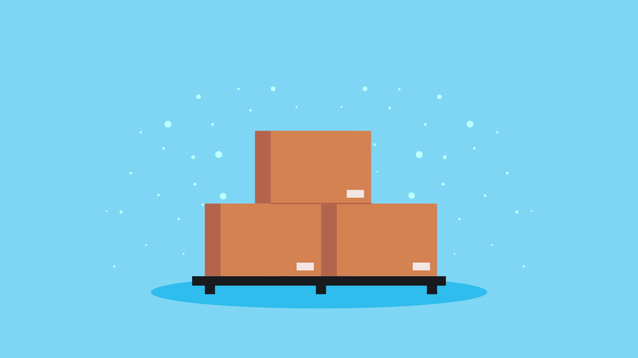 팔레트 에 쌓인 카드보드 상자