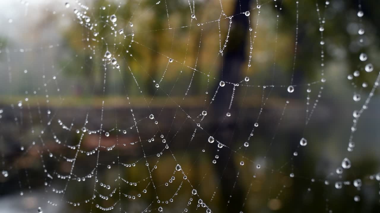 la telaraña de otoño con gotas de rocío