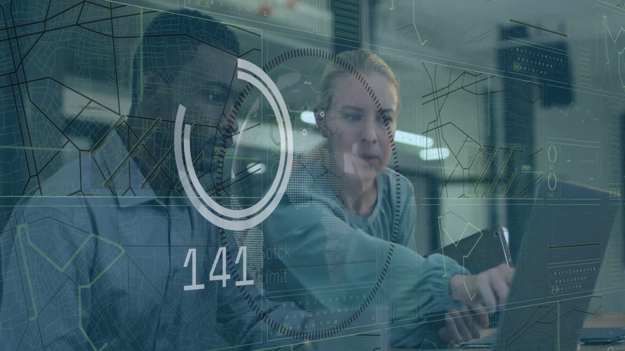 animación del procesamiento de datos sobre diversas personas de negocios en la oficina