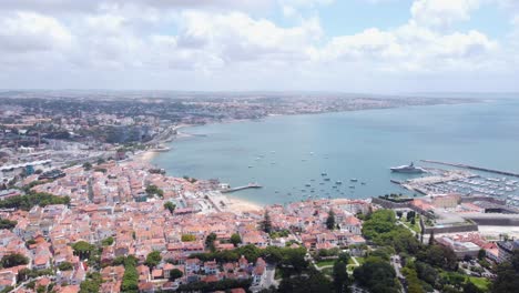 an orbiting shot of cascais city center and the main beaches in portugal