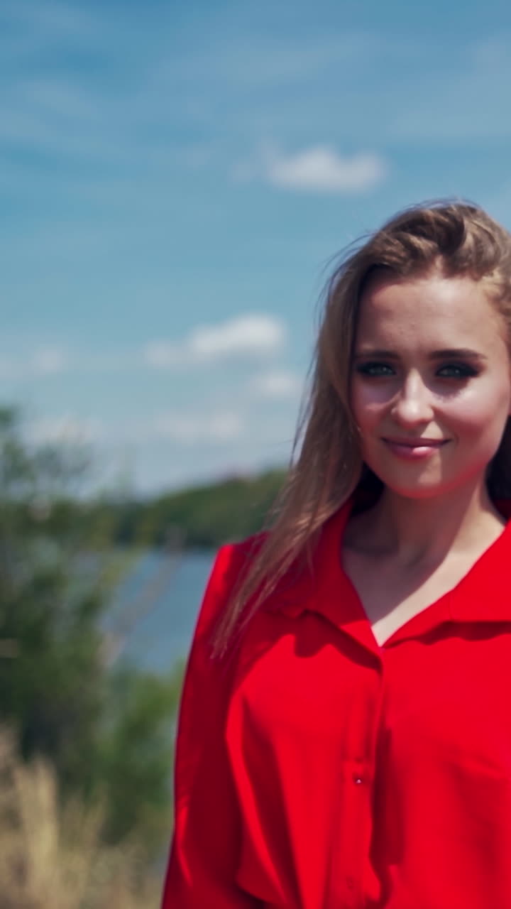 Beauty Girl Outdoor. Beautiful carefree woman happy outdoors. Vertical video