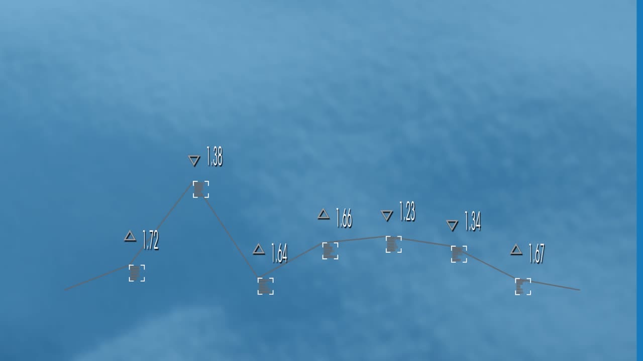 Animation of statistical data processing against textured blue background
