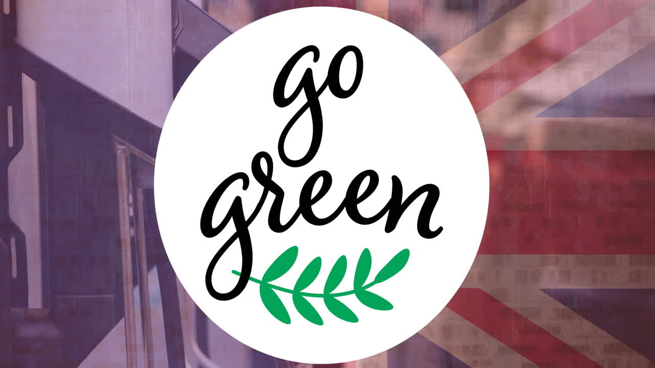 Go green text over flag of great britain and charging electric car