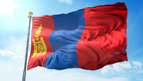 mongolia flag seamless looping 3d rendering video. beautiful textile cloth fabric loop waving