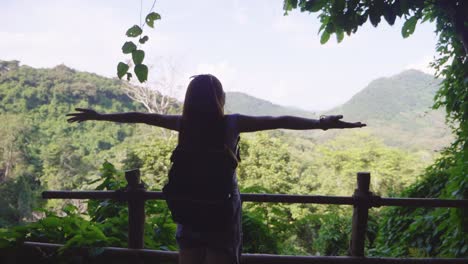 tourist woman enjoying in nature, slow motion