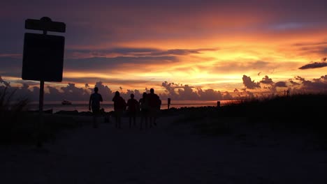 silueta de personas disfrutando de la espectacular puesta de sol en la playa
