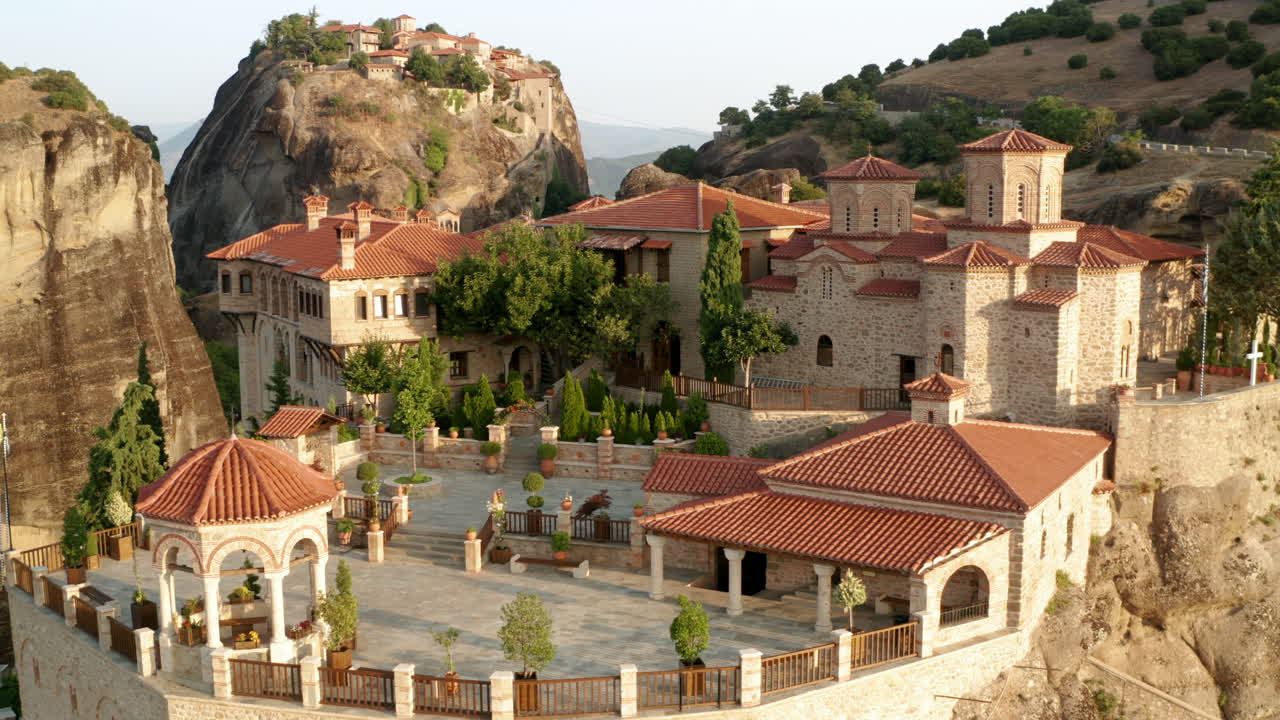 Aerial View of a Monastery Complex in Greece