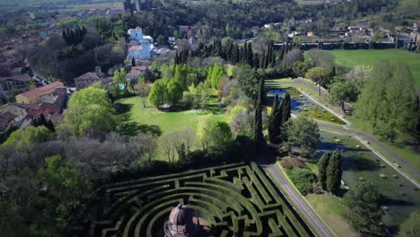 beautiful view from a labyrinth to the caste of borghetto italy