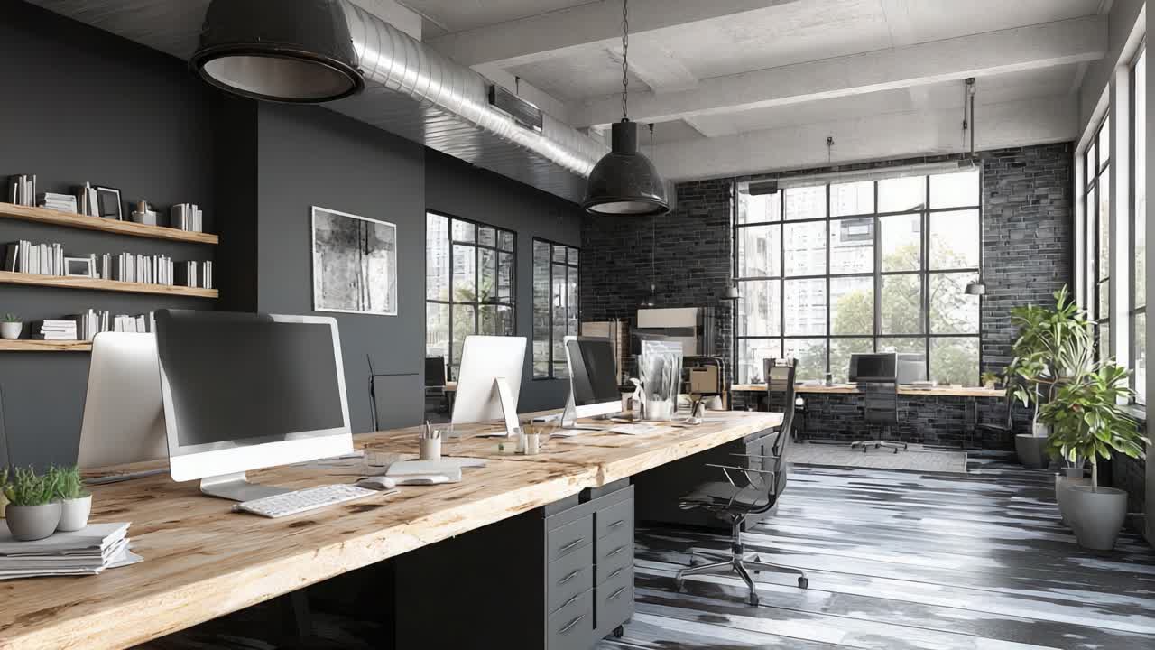 Un interno di ufficio moderno ed elegante con design raffinati, luce naturale e layout funzionali degli spazi di lavoro che migliorano la creatività e la produttività in un ambiente contemporaneo.
