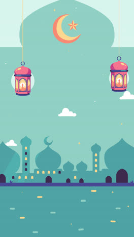 ramadan celebration with mosques and lanterns