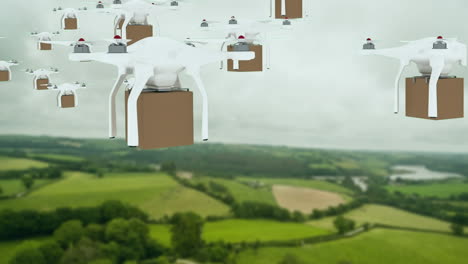 drones flying in the sky with boxes