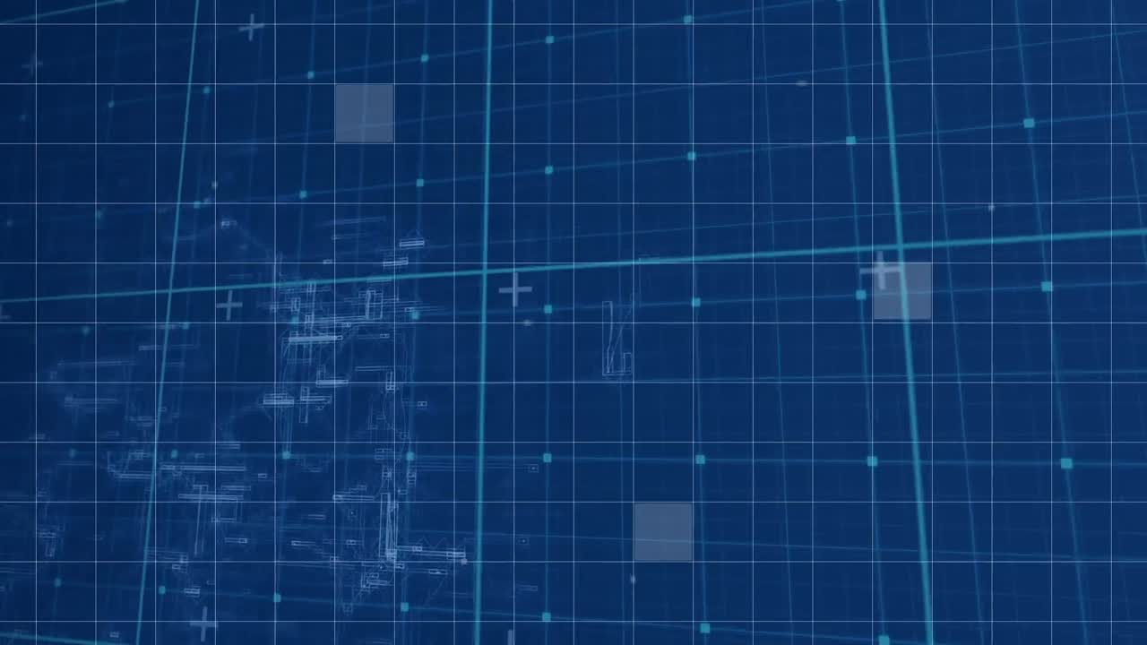 Animation of data processing with connections over grid