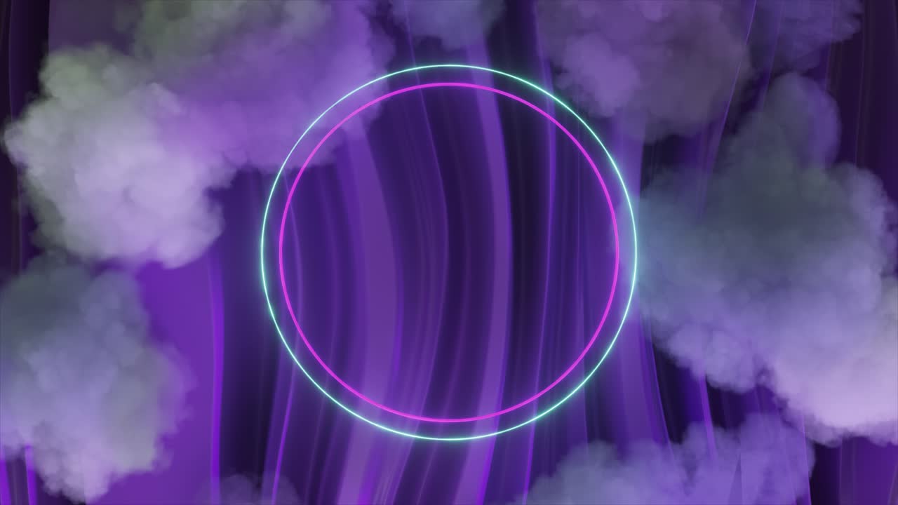 Neon Circle Frame with Clouds Background