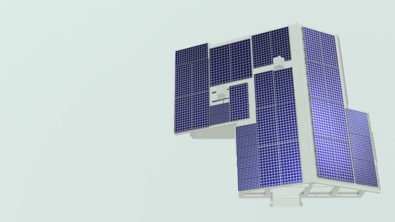 toma aérea de volar sobre la casa con paneles solares en el concepto de techo para presentaciones de video