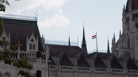 hungarian parliament building roof pan across the gothic revival styled facade