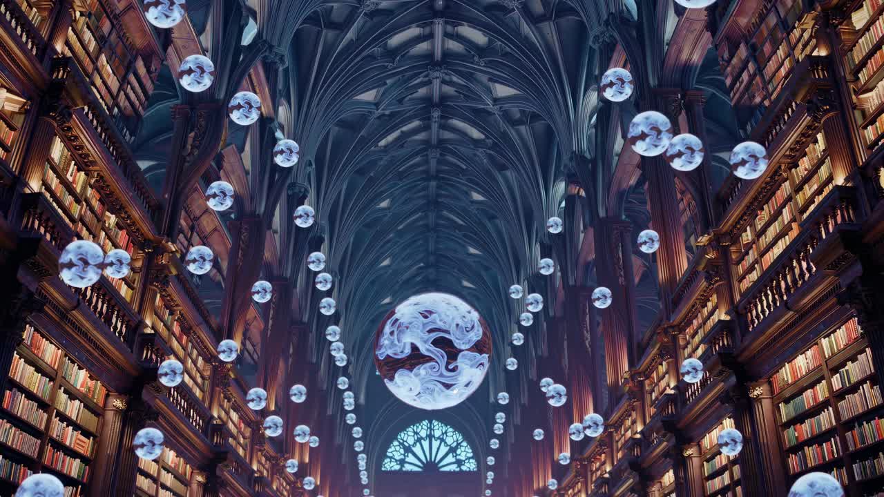 대형 도서관에서 추상 예술 설치