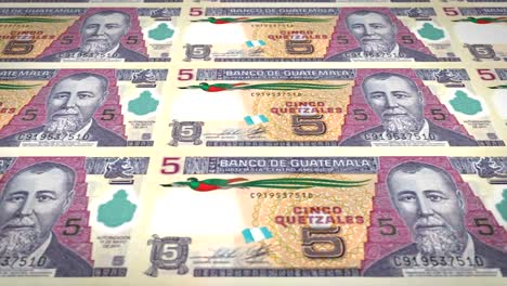 banknotes of five guatemalan quetzal of guatemala rolling, cash money, loop