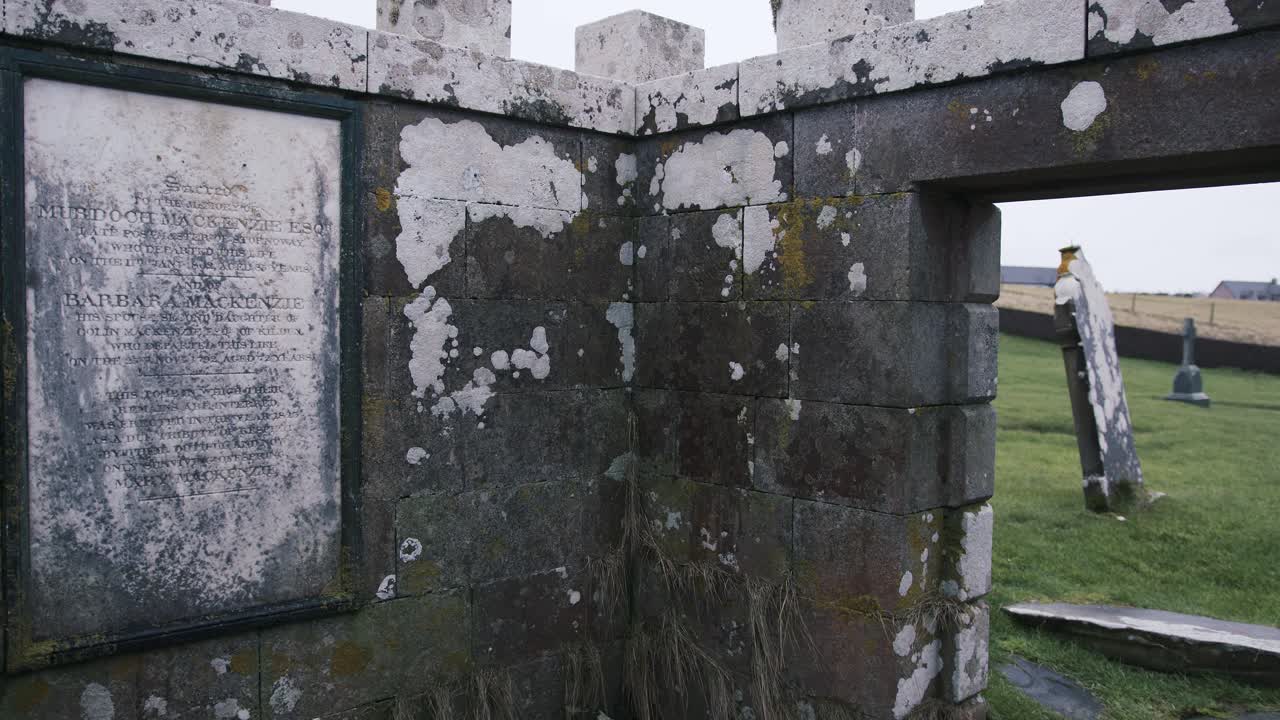 Shot of the interior wall of an ancient monastery called St Columba's Church in the village of Point